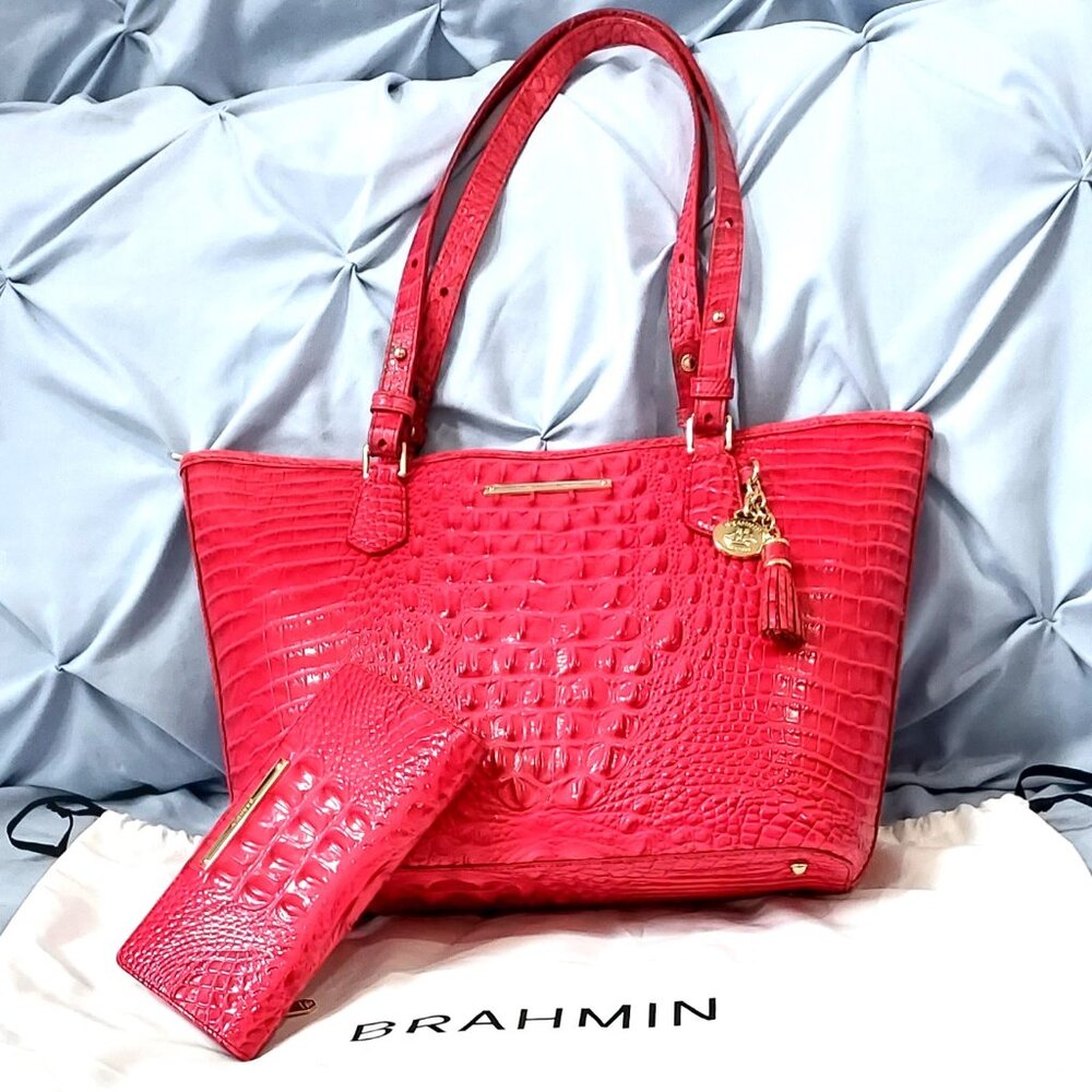 SET –  Brahmin Medium Asher Melbourne Bright Pink Color Tote and Ady Wallet
